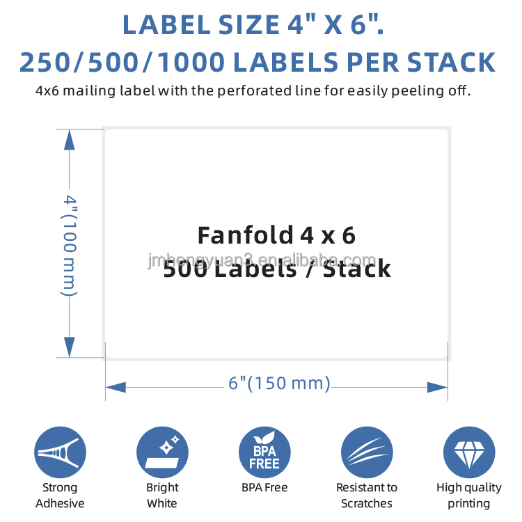 White Waterproof 4"x6" 500 Pcs Thermal Shipping Label Waybill Address Label Paper 4x6 Inch Direct Thermal Fanfold Shipping Label