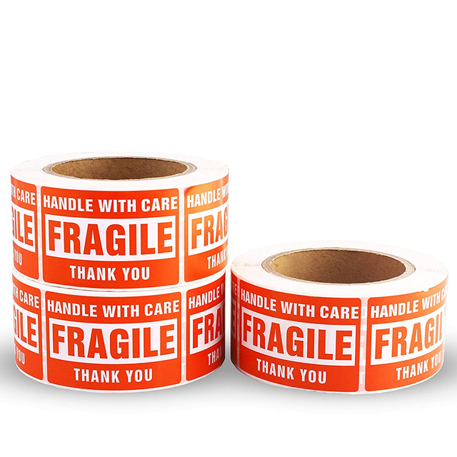 Color Label Red Fragile Warning Stickers Barcode Label Customize Thermal Transfer Warning Packaging Label