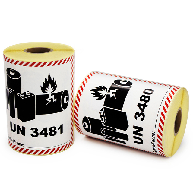 Customize Printed Warning Label Sticker Self Adhesive Paper 4x4 UN3481 UN3480 Label
