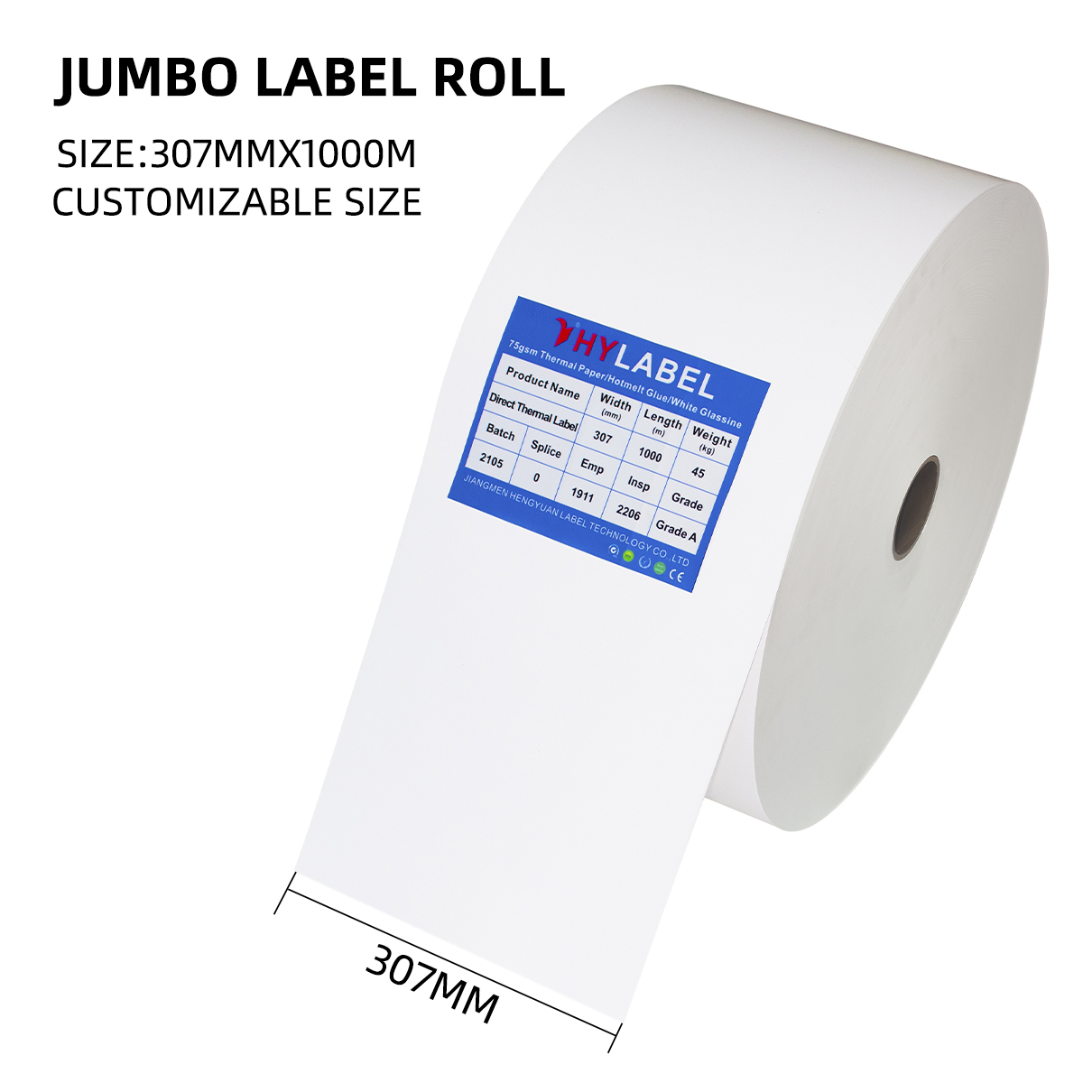 Label Roll Stock Glossy White PP PE PET Jumbo Roll Label 1530mm Width Self Adhesive Paper