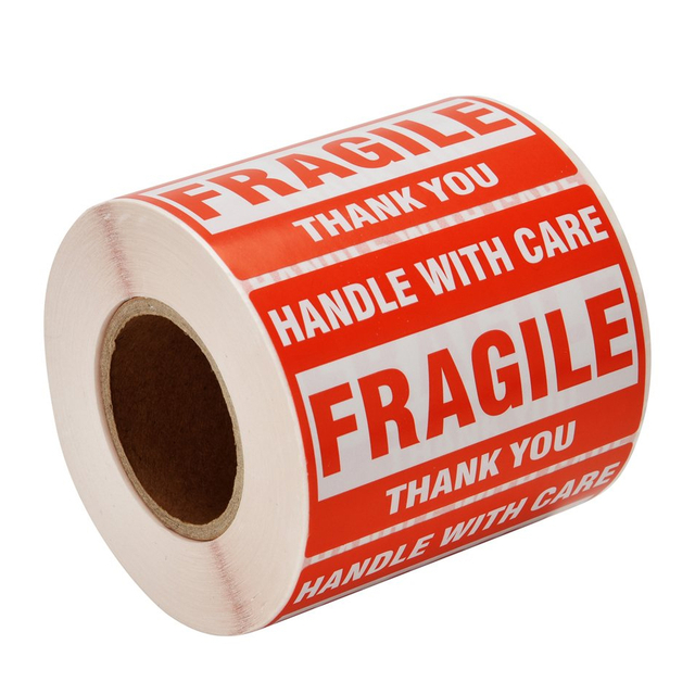 Blank Red Thermal transfer fragile cargo barcode Labels art paper adhesive printed label sticker